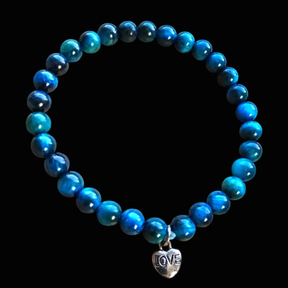 Angelic Protection Royal Blue Tiger's Eye HQ Beaded Heart Bracelet Handmade